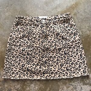 Leopard print denim skirt